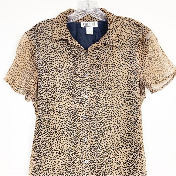 Vintage Robbie Bee Leopard Silk Button Front Maci Dress Sz 6 - Picture 3 of 8